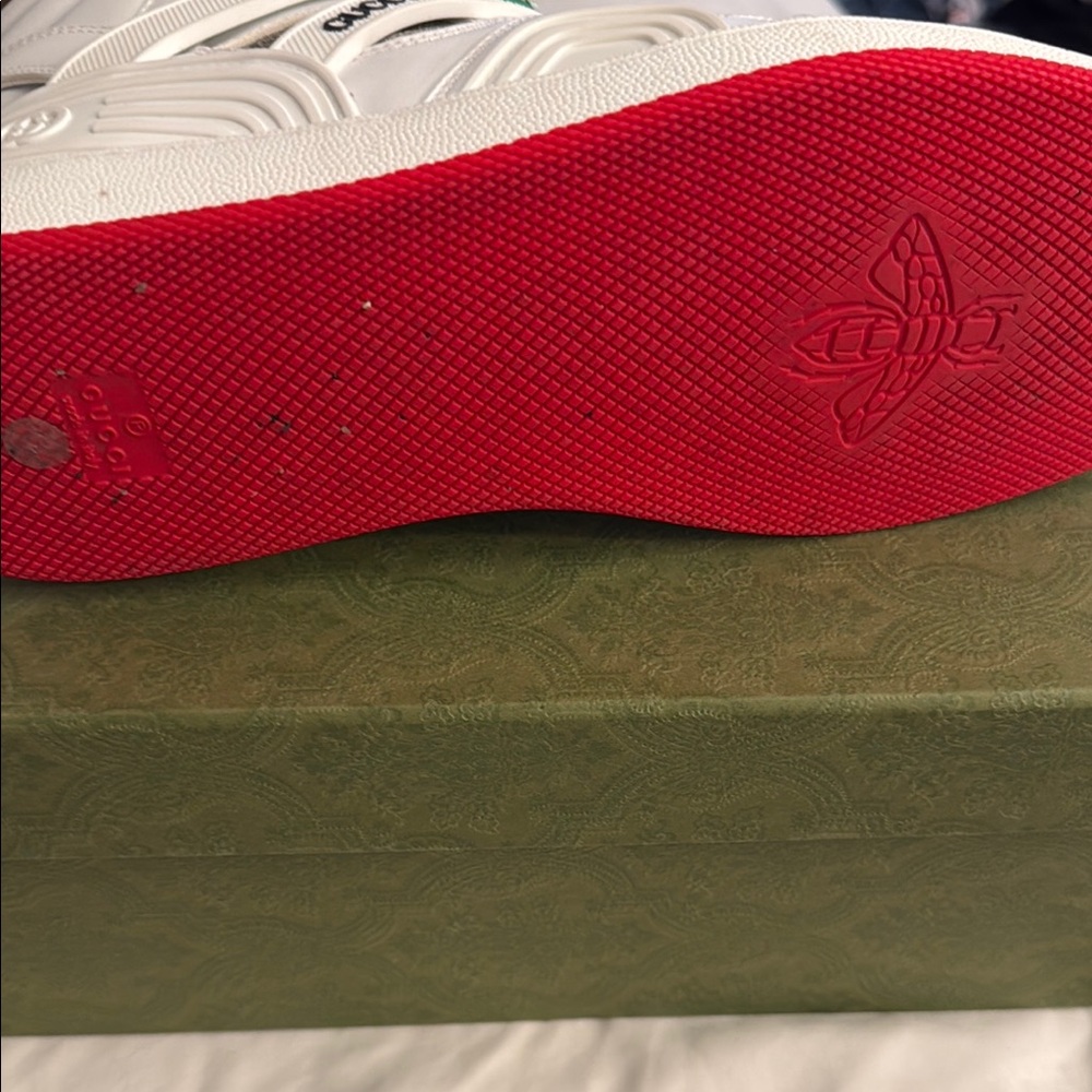 Gucci White and Green High-Top Sneakers with GG Canvas - Picture 3 of 9